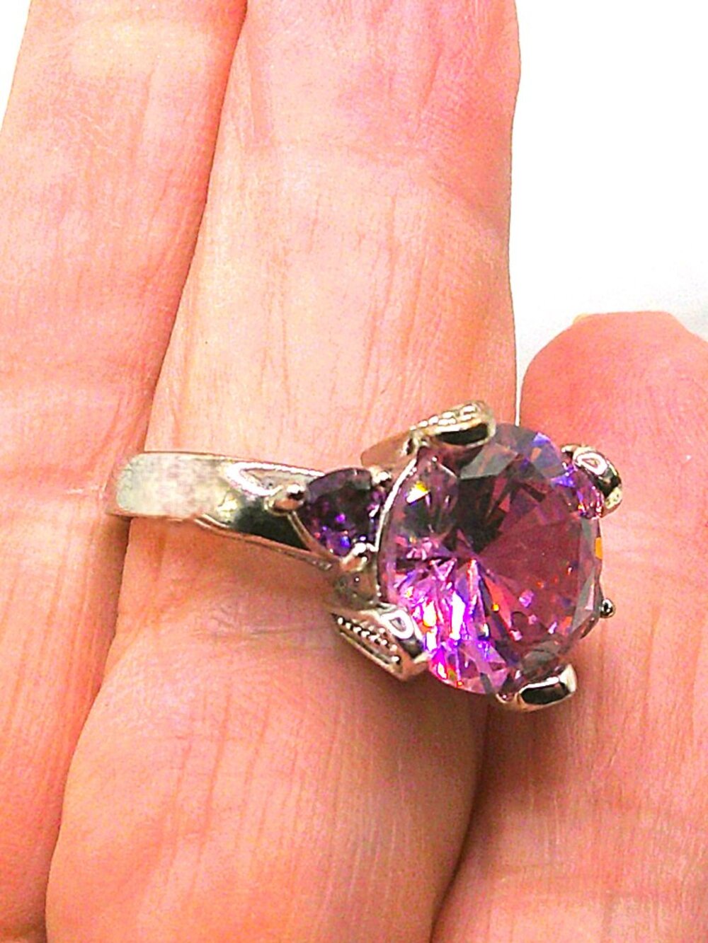 Brilliant Pink Rhinestone Ring in Sterling Silver sz 6.75 - Picture 7 of 9